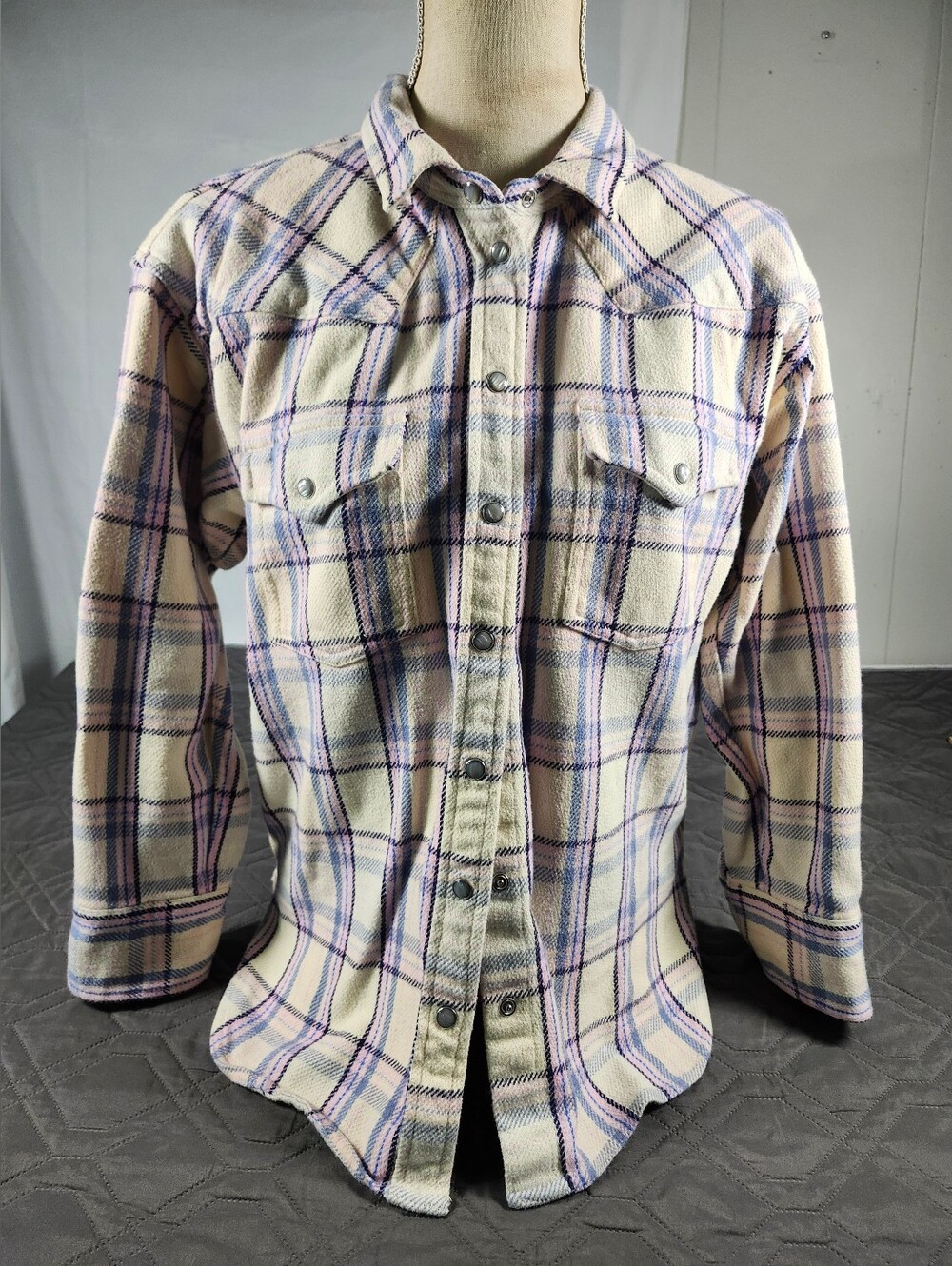 J. Crew Cream Plaid Button-Down Shirt with Purple Stripes